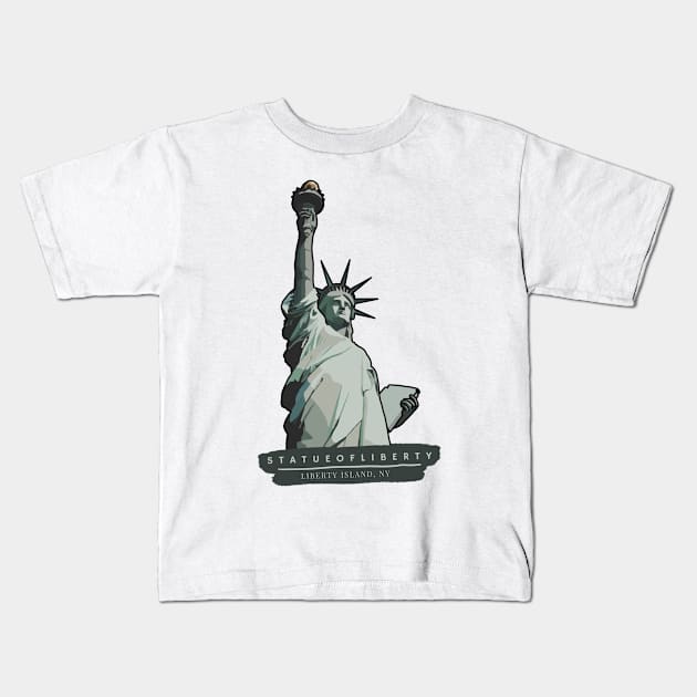 Colorblock Statue of Liberty Kids T-Shirt by ReverieCompany